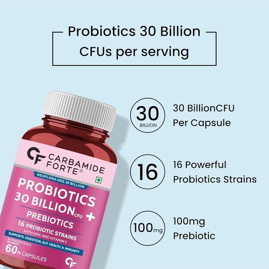 Carbamide Forte Probiotics Supplement 30 Billion for Women & Men - 60 Veg Capsules (Pack of 2)