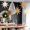 5Pcs Star Lanterns 12-Inch Paper Christmas Ornaments 9 Pointed Hanging Lamp Lampshades Vintage Farmhouse Xmas Party Decorations