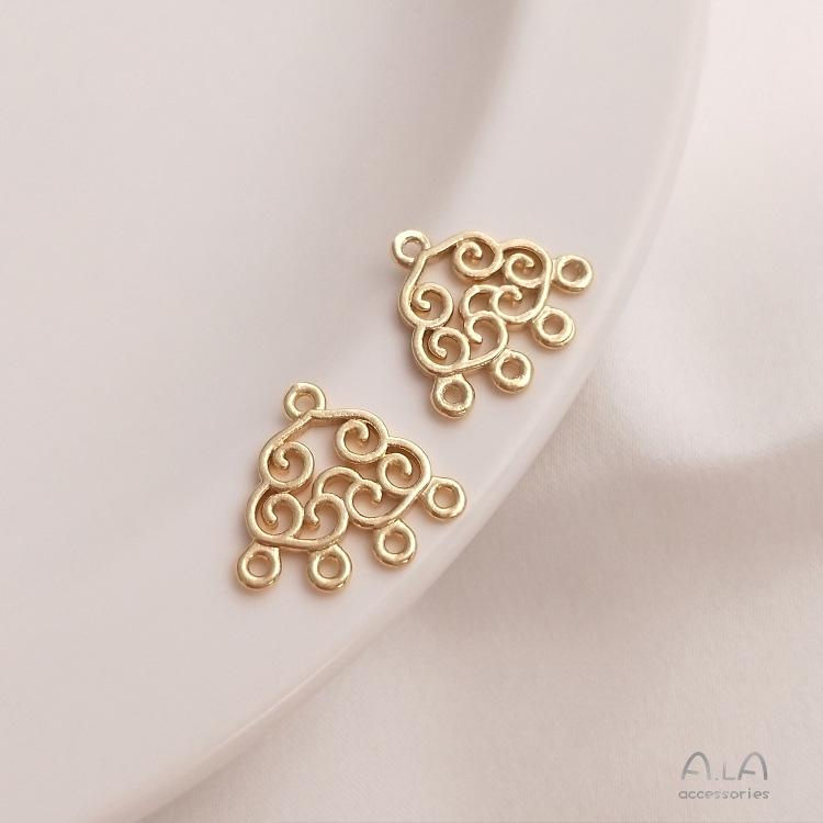 14K Gold Filled Copper-Plated Hollow Flower Totem Double Pendant for DIY Earrings, Bracelets, and Jewelry.