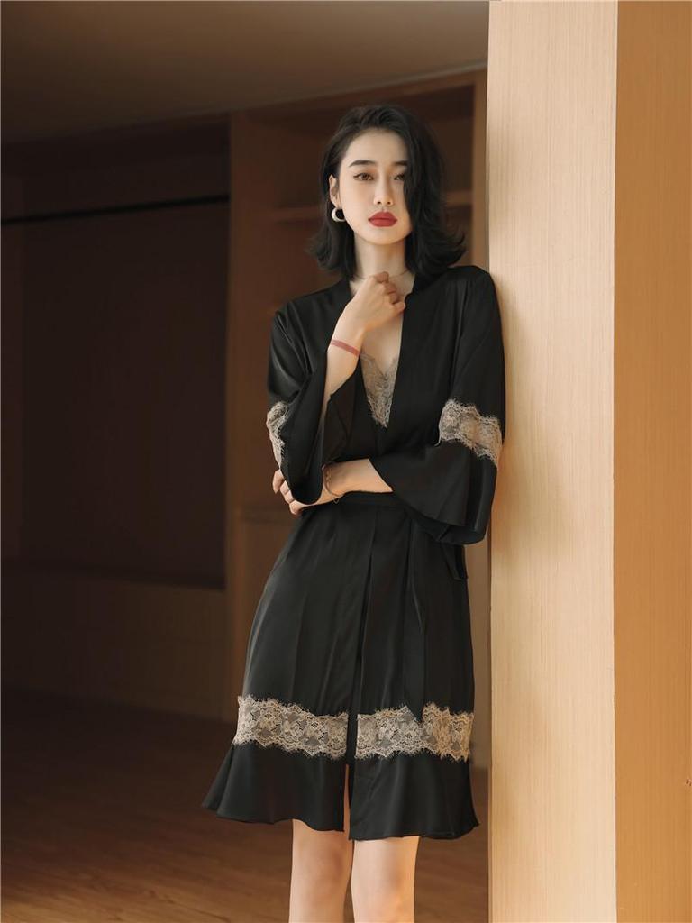 Luxury Silk Two-Piece Lingerie Set: Camisole Nightgown & Robe with Breast Pads