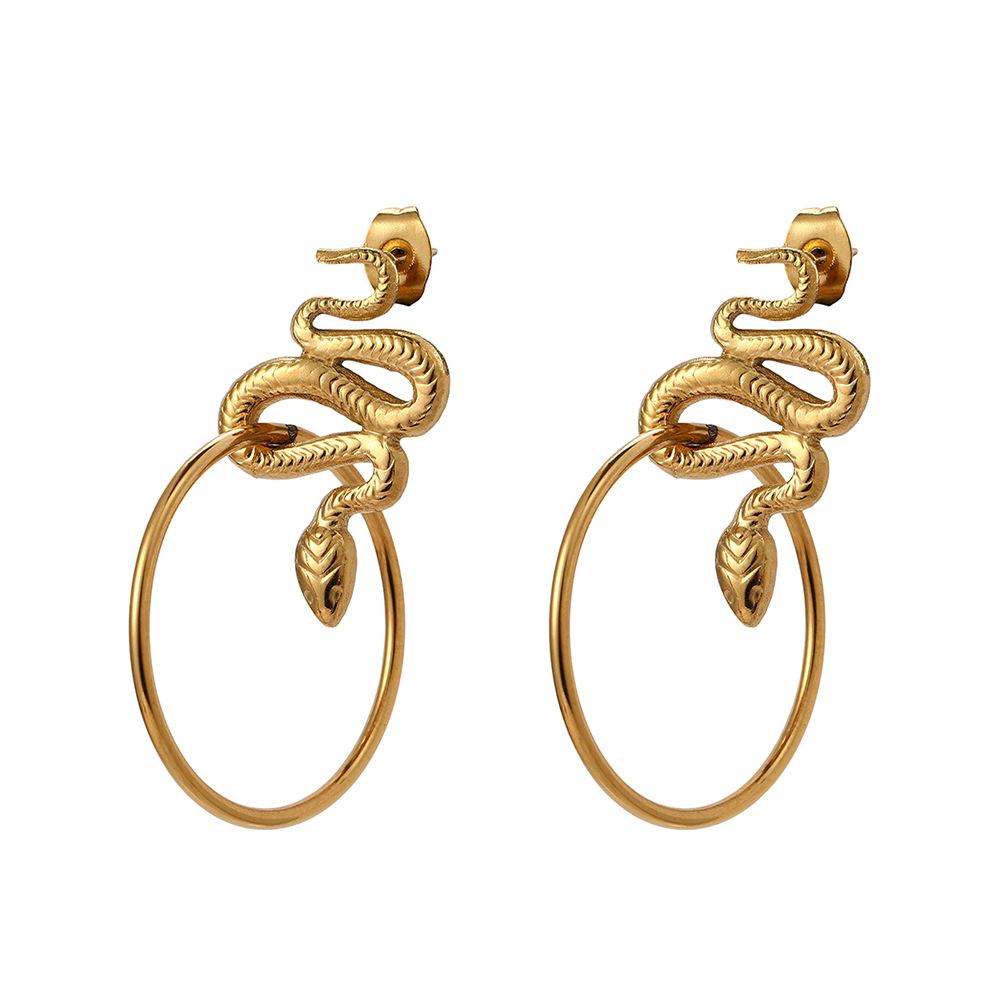 Hip Hop Rock Snake Dangle Earrings Women Stainless Steel Big Hoop Exaggerated Drop Earrings Trendy Non-Fade Daily Party Jewelry
