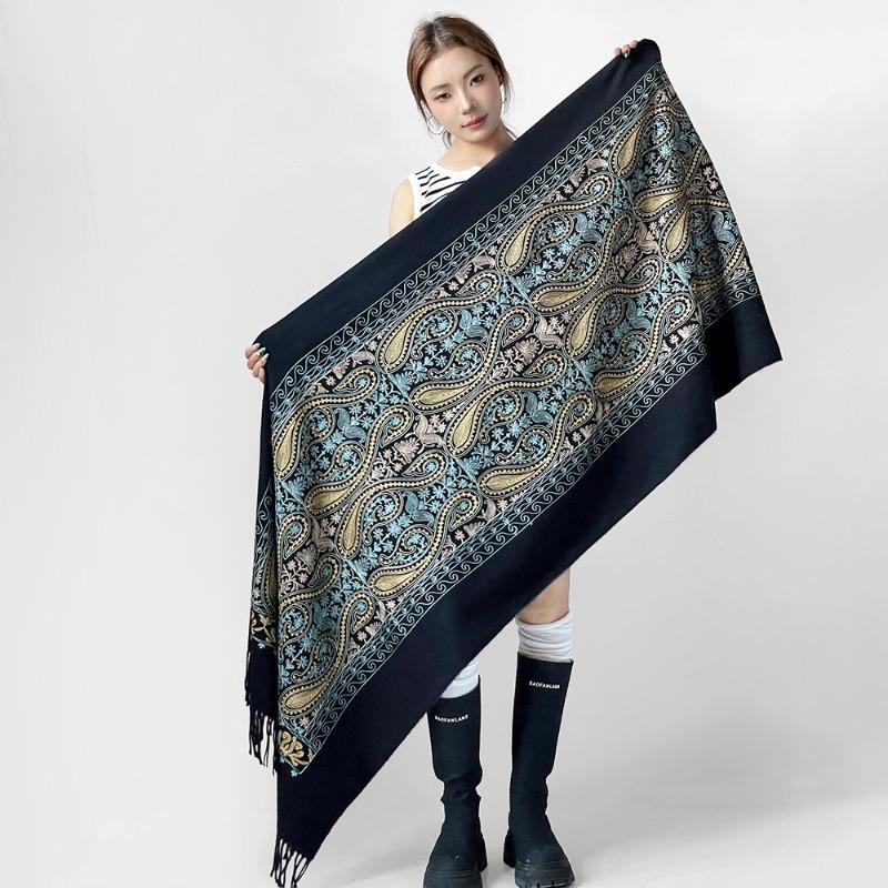 Embroidered cashew print scarf shawl long dual-purpose spring and autumn cape embroidered flower multi-functional scarf women