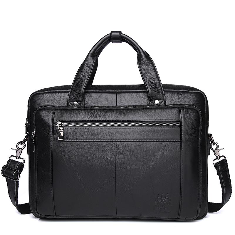 Shilaidun Men s Genuine Leather Briefcase, 16-inch Laptop Handheld Shoulder Bag чёрный