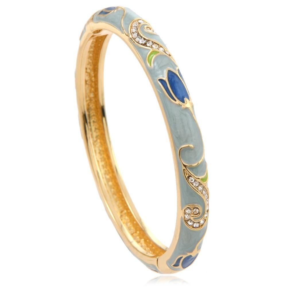 Chinese Style Vintage Cloisonne Bangle Enamel Women's Hand Bracelet Hollow Out Flower Bangle  Woman