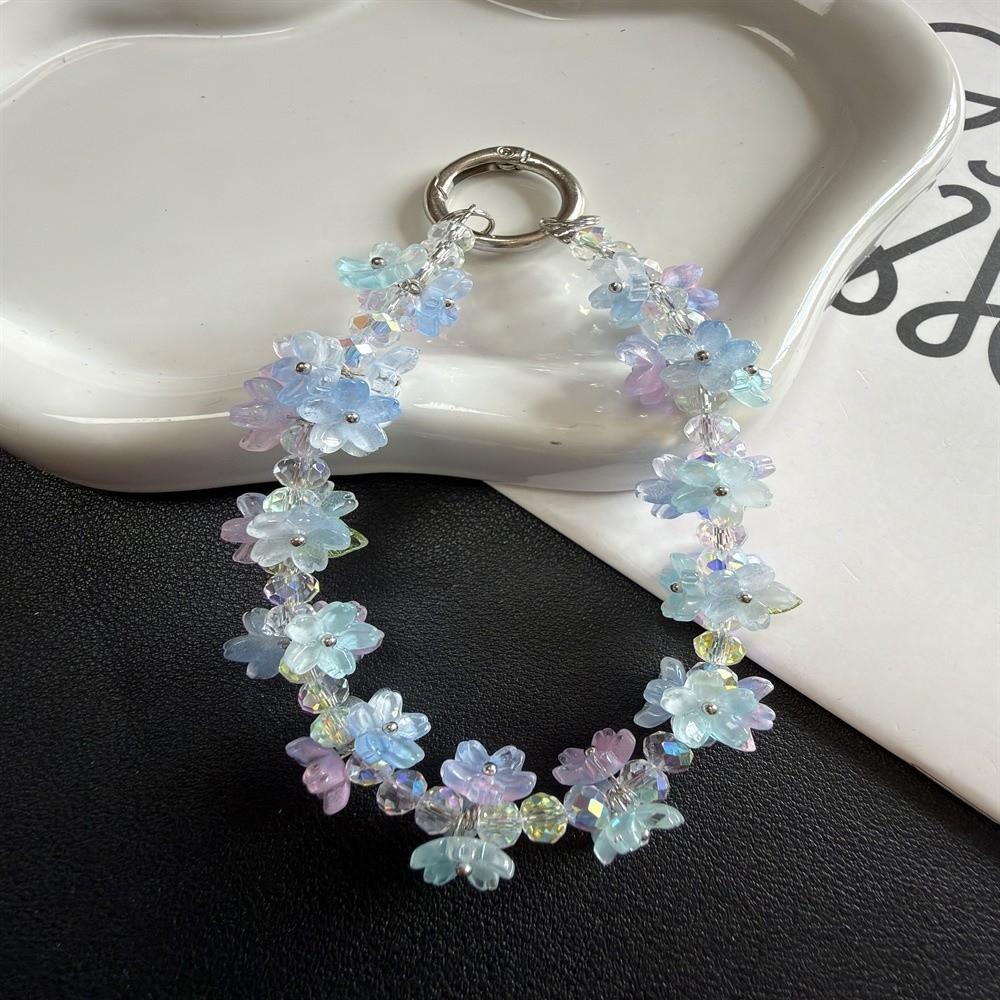 Flower Beaded Mobile Phone Lanyard Crystal Gradient Phone Wrist Lanyard  DIY Hanging Pendant