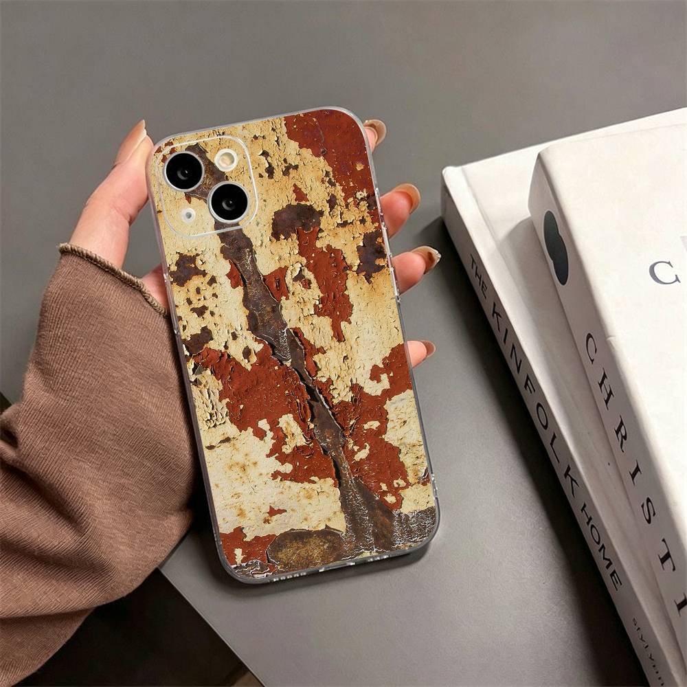 Industrial Style Rusty  Phone Case For iPhone17,16,15,14,13,12,11 Plus,Pro Max Soft Transparent Cover
