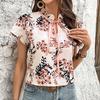 European and American Spring and Summer Flower Print Lace Up Short Sleeved Shirt Casual Shirt Fashionable Women's Clothing