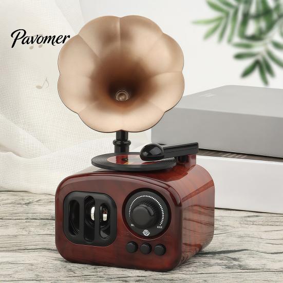 Classic Melody Keepsake Retro Mini Gramophone Music Box Ornament, Vintage Wood Grain Phonograph Shaped Small for Shelves Box, Desktop Decor