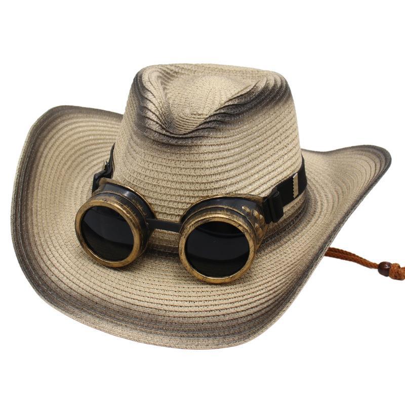 Western Cowboy Straw Hat Glasses Decorative Visor Ethnic Style Jazz Hat Prairie Knight Hat