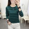 Women's Striped Round Neck Long Sleeve T-Shirt Base Bottom Tops