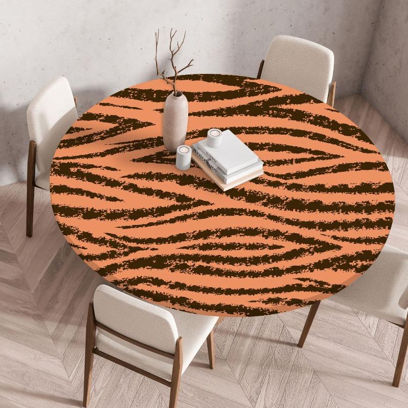 Creative Animal Fur Texture Patten Round Table Cover Fitted Vinyl Tablecloth Elastic Edged Waterproof Dining Table Cloth