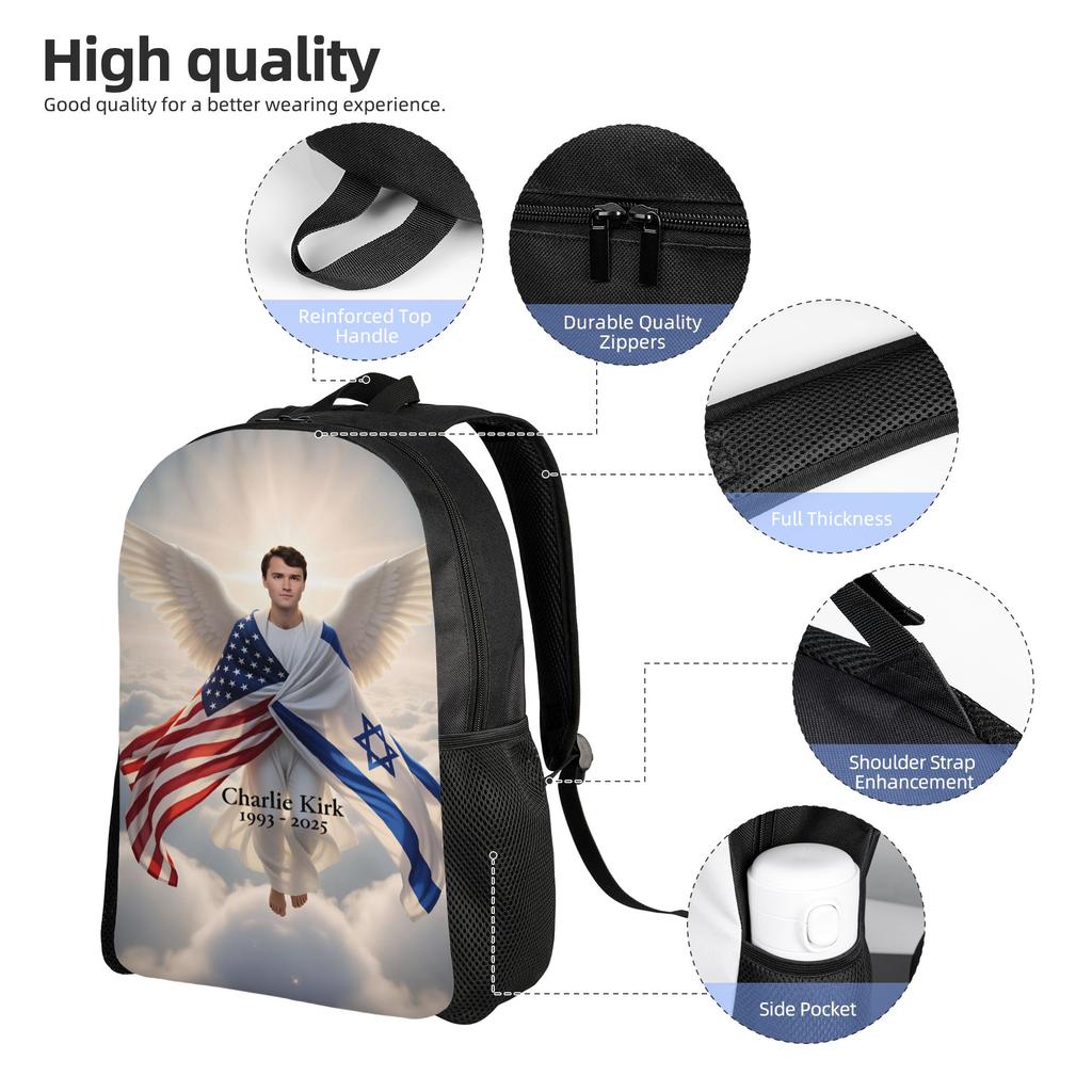 Charlie Kirk Daily Pack Boys Girls Durable Rucksacks Polyester Streetwear Schoolbags Outing Custom Rucksack Featuring Durable Construction