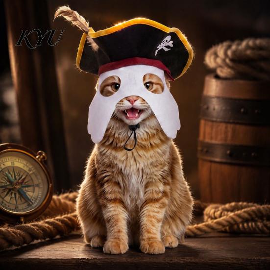 Costume for French Bulldogs Halloween Pet Pirate Hat, Black Hood with Feather, Funny Cat Cosplay Soft Breathable Headwear Hat Face Mask Dogs And Cats