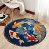 Japanese Koi Fish Round Rug, Water Wave Flannel Carpet, Zen Home Decor with Koi Pattern, Meditation Area Floor Mat