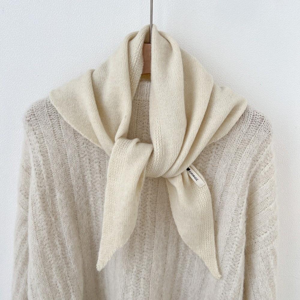 Solid Color Knitted Triangle Scarf Striped Cross Neckerchief Sweet Cross Scarves Autumn Winter