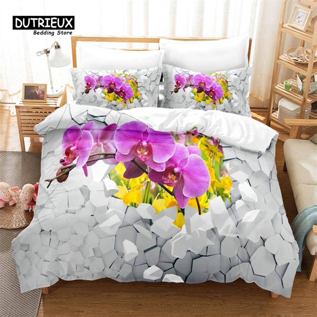 3-teiliges Bettbezug-Set, Bettwäsche-Set mit leuchtenden Blumen, Weicher, bequemer, atmungsaktiver Bettbezug, Für Schlafzimmer-, Gästezimmerdekoration