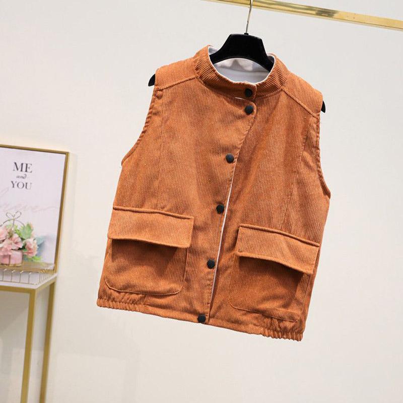 Vest for Women Cotton Winter Sleeveless Tops Vest Vintage Solid-Color Button Thickened Casual V-neck Vest