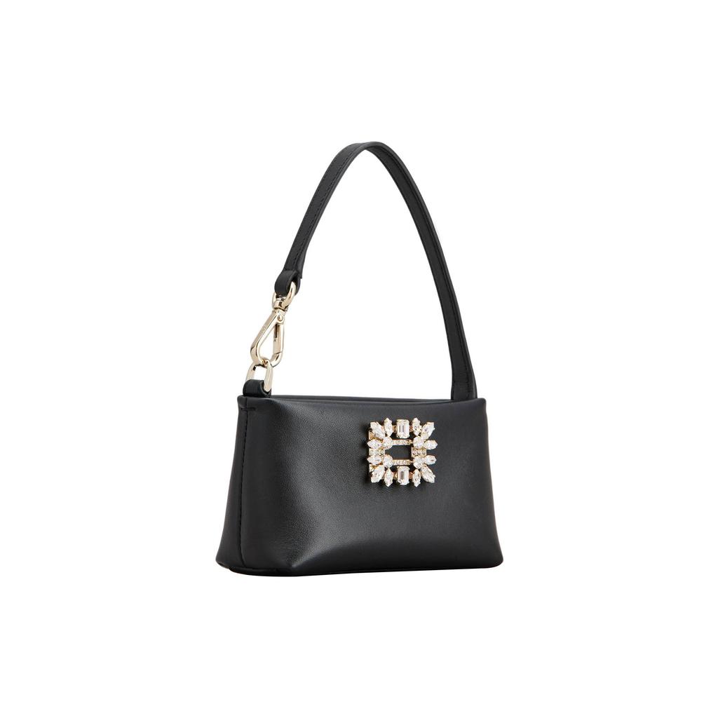 Roger Vivier Rv Nightlily Rhinestone Buckle Napa Leather Mini Handbag Women handbags Black RAWAWEX0200JXVB999