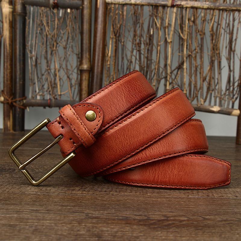 

Retro Handmade First Layer Vegetable Tanned Pure Cowhide Needle Buckle Men S Overalls Old Leather Casual Pants Belt Business Tide 125cm