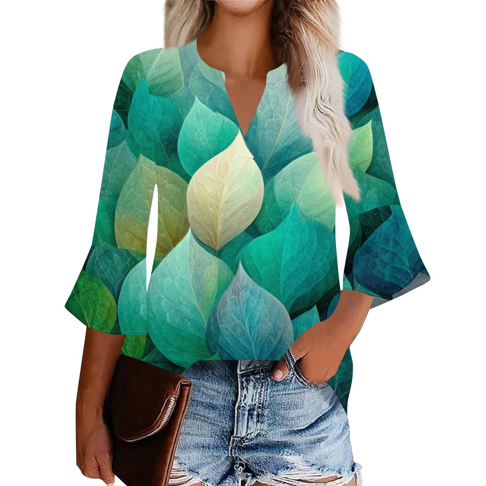 

Женский повседневный модный топ с цветочным принтом, рукавом три четверти и круглым вырезом L