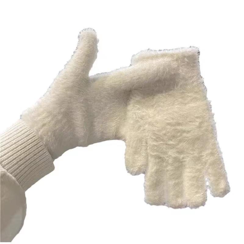 Star Pattern Gloves Winter Women Student Riding Finger Gloves Cute Fleece Lined Thick Warm Mink Plush