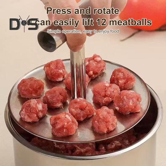 Stainless Steel Meatball Maker 6/12 Balls Manual Meat Baller Machine Kitchen Extruded Meatball Making Press Easy Clean Meatball Making Tool for