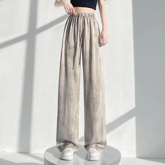 Women Pants Elastic High Waist Adjustable Drawstring Wide Leg Trousers Tie Dye Print Summer