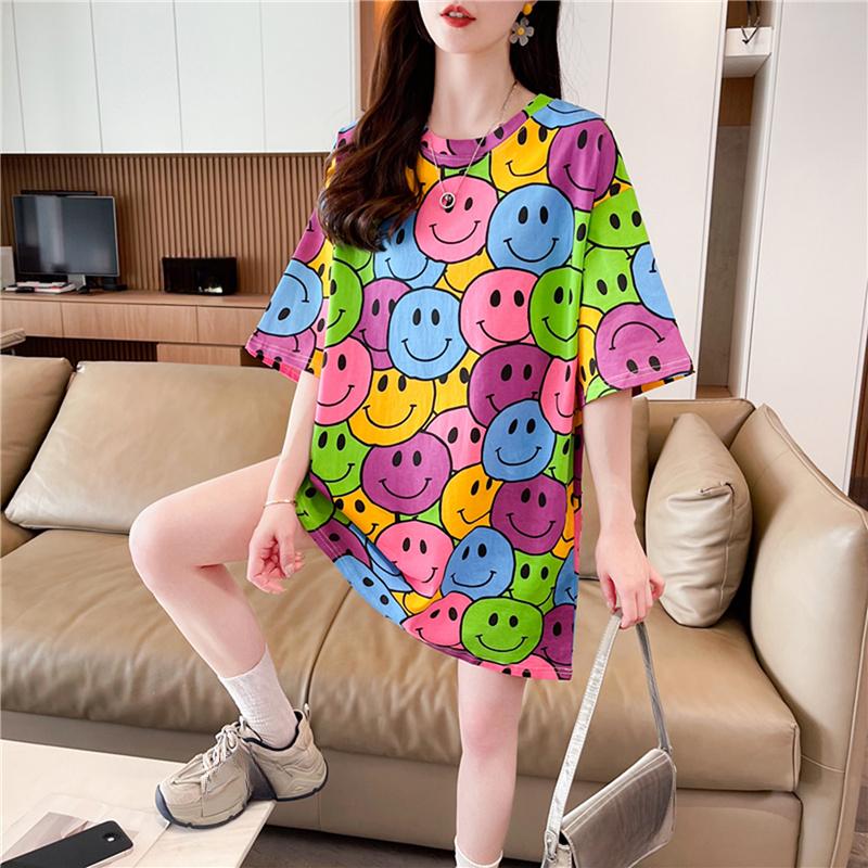 Sommer Vintage Print T-Shirt Mode Damen Übergroß Grafik Langarm T-Shirts Y2k Oberteile Harajuku Hip Hop Streetwear Jugend