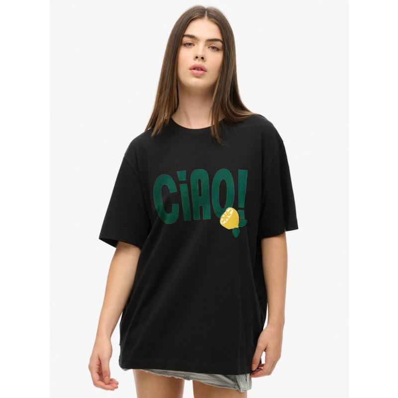 

Черная футболка оверсайз с текстом Ciao и принтом лимона, повседневная одежда для женщин XXXXL чёрный
