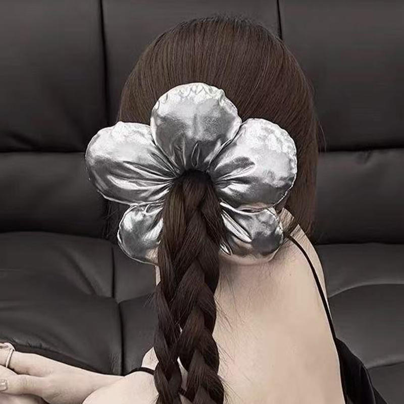Trendy Oversized Blue Flower Scrunchie Headdress Women Girls Design Rubber Elastic Hair Band Vacation Hair Accessories