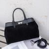 Matte Cowhide Leather Women's Shoulder Bag Luxury Lock Design Adjustable Crossbody Bag Multi-layered Large Briefcase Tote Bag