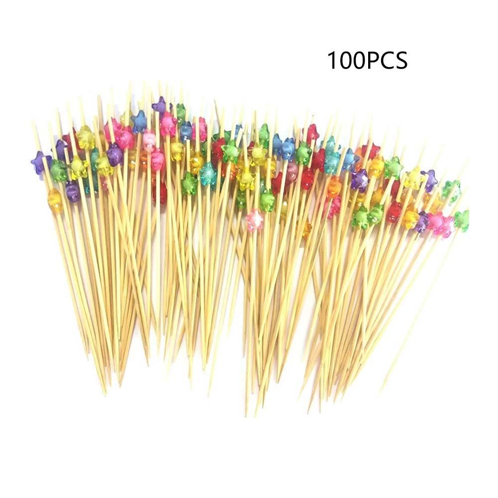 100Pcs Disposable Bamboo Fruit Sticks 13cm Fruit Salad Snack Fork Cocktail Decor Cake Buffet Toothpicks Wedding Party Supplies