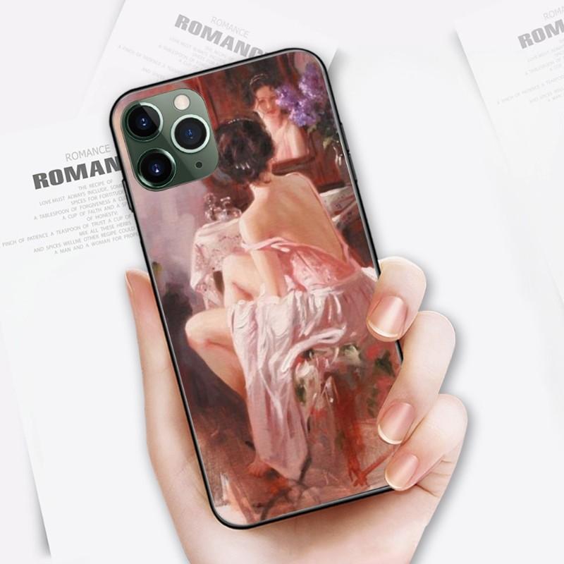 Fajne renesansowe etui na telefon do iPhone'a 14 13 12 11 XS X 8 7 6 Plus Mini Pro Max SE 2022 Miękka czarna obudowa telefonu