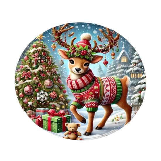 Christmas Floor Mat Round Santa Claus Xmas Area Rug Anti-Slip Absorbent Gingerbread Man Carpet for Festive Home Entrance Living Room Decor