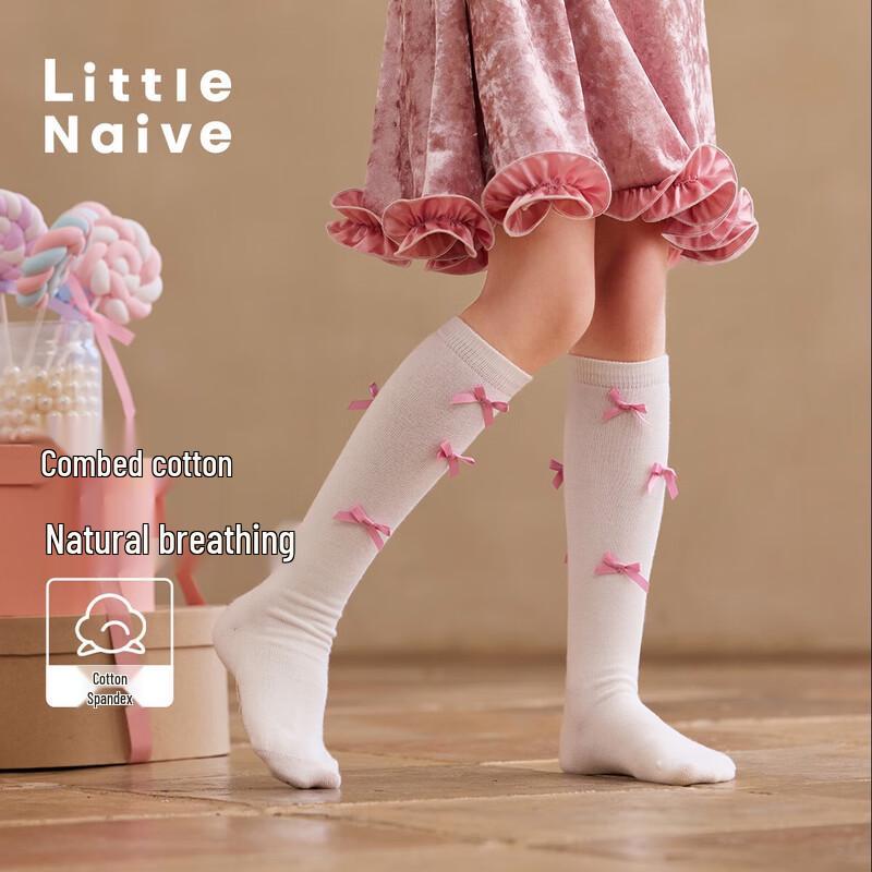 Little Naive Children's Bowknot Anti-bacterial Mid-Calf Socks for Girls