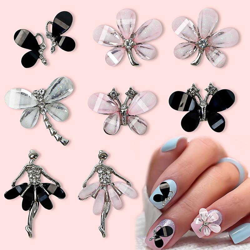 10Pcs Resin Four-Leaf Clover Dragonfly Ballerina Glitter Ornament Diy Wedding Appliques Nail Art Charms Decoration Salon Jewelry