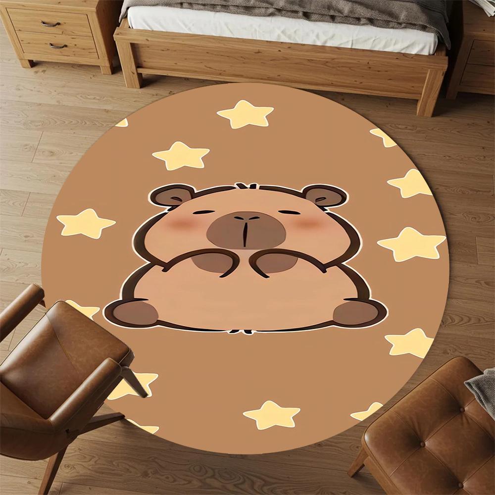1PC Capybara Stars Cute Round Chair mat Area Rug - Non-Slip, Floor Mat for Office, Bedroom, home decor Christmas Gift c0528118