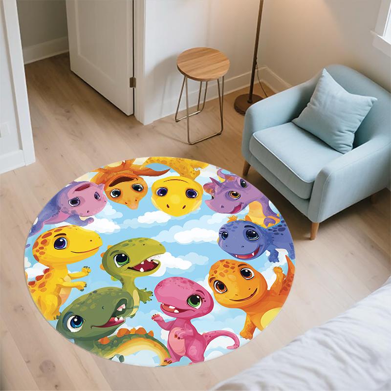 Cartoon Dinosaur pattern round rug,Carpet Rug for Living Room Bedroom Sofa Playroom Decor,Non-slip Floor Mat,Holiday Gifts and Birthday Gifts