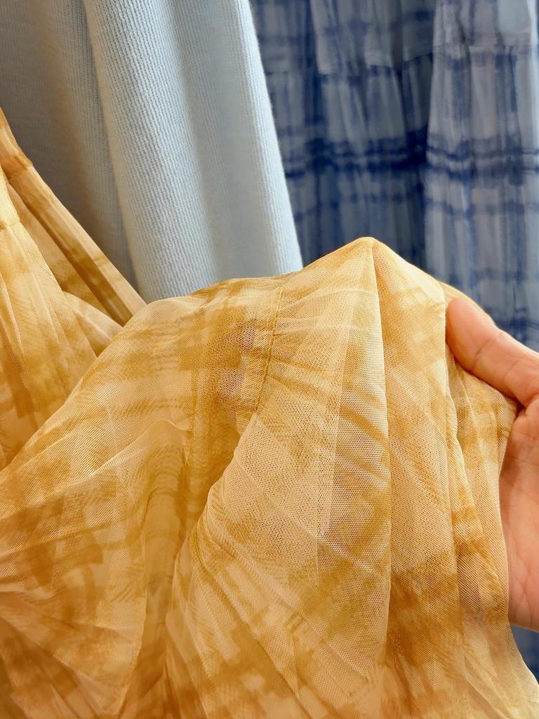 Elegant Pleated Plaid Lace Mesh Midi Skirt - Women's Spring/Summer Fashion