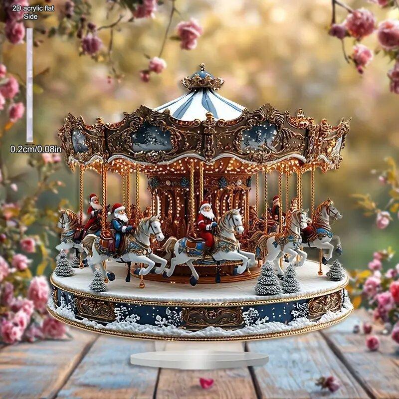 Christmas Desk Decor, Santa Claus Rotating Carousel Design Indoor/ Outdoor Home Office Decoration, Home Tabletop Decorations, Nurseries, Home Desk