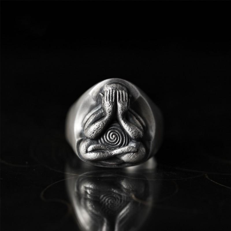 Adjustable Open Ring With Buddha Motif Vintage Style Mens Womens Bohemian Statement Jewelry