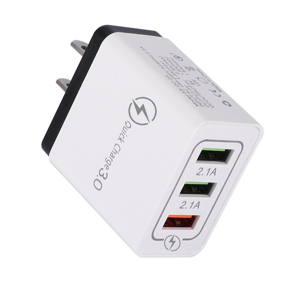 QC3.0 3-Port USB Fast Charger with EU/US Plug for Smartphones