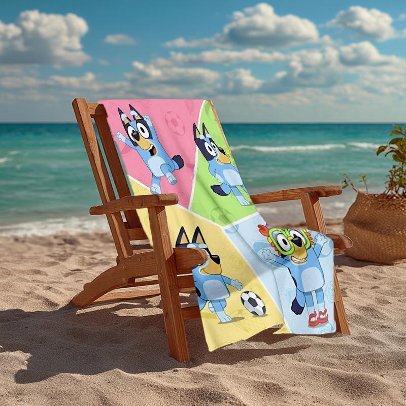 Ultra-Soft Beach Towel with Bluey Theme,Ideal for Pool - Camping, Diving - Perfect Travel Essential, Vibrant Beach Towel.
