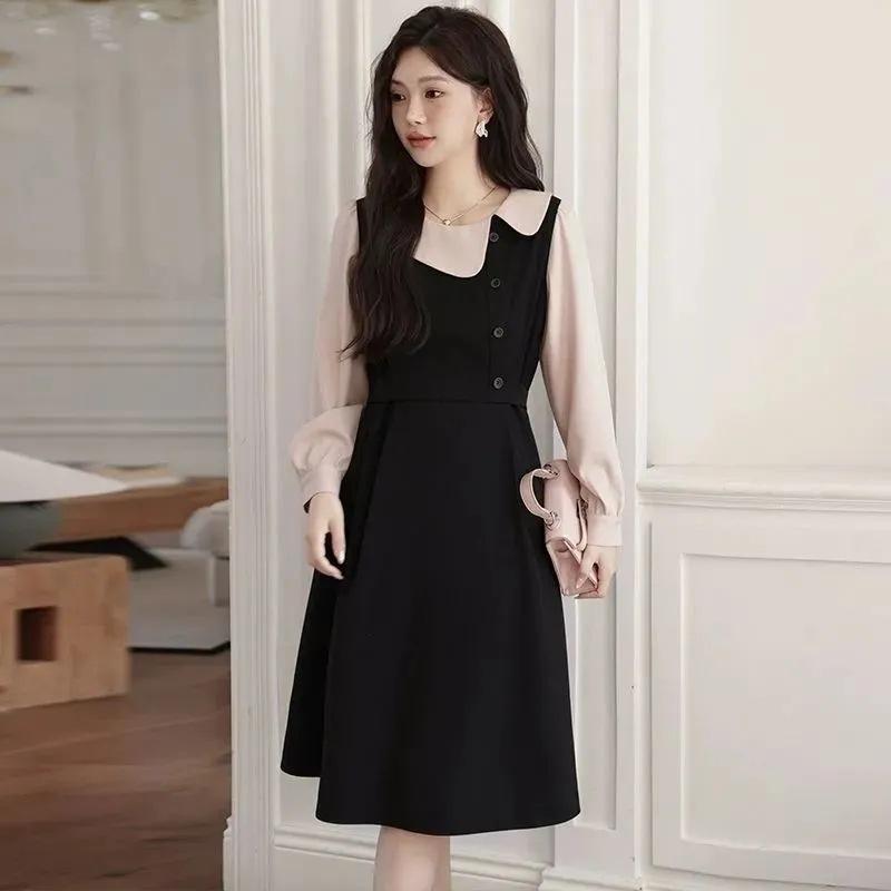 Autumn and Winter New Large-size Women's Clothing French Temperament Doll Collar To Cover the Stomach and Look Thin and Fat Long-sleeved Fake Two-piec