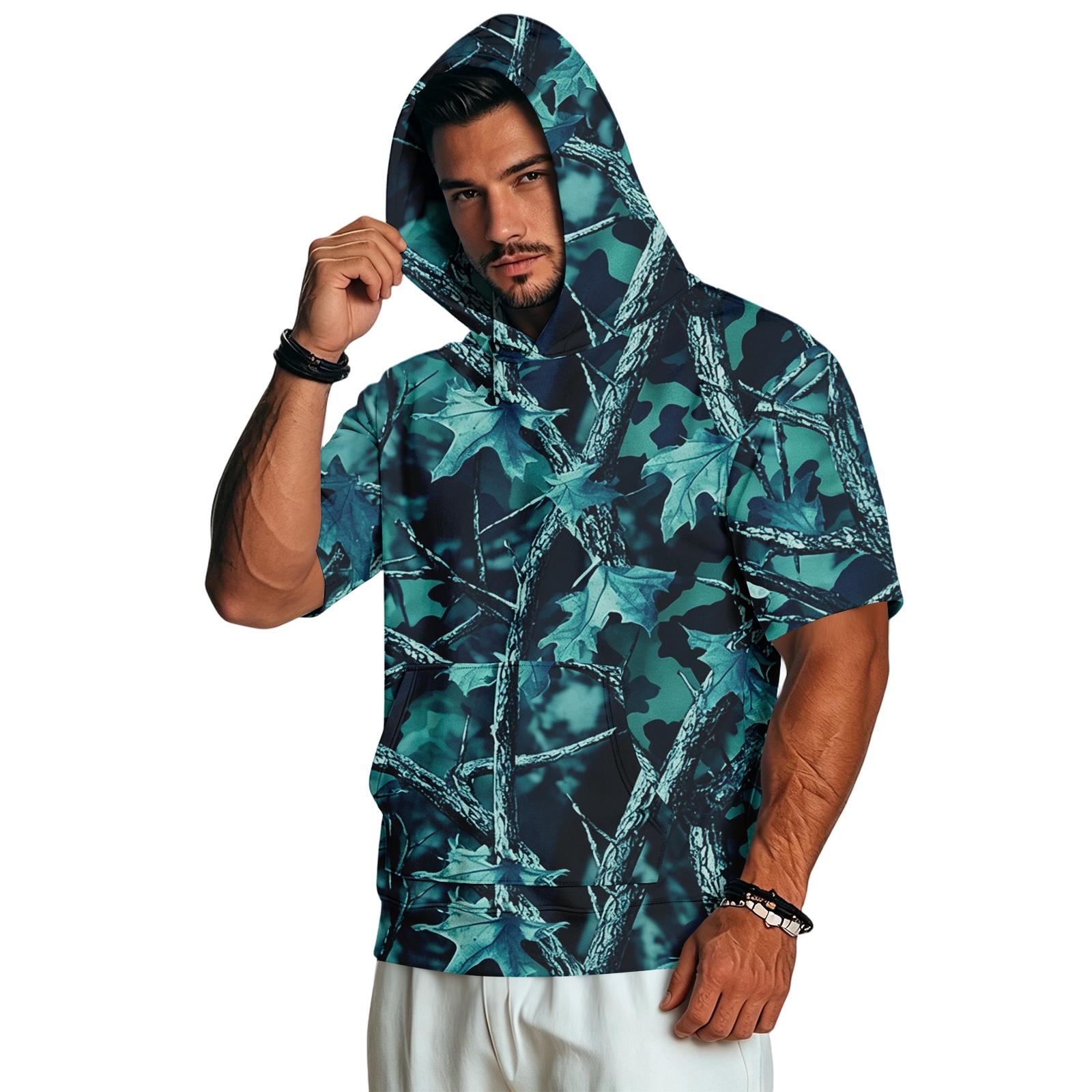 Men s Short Sleeve Hoodie Casual Retro Lightweight Camouflage Print S