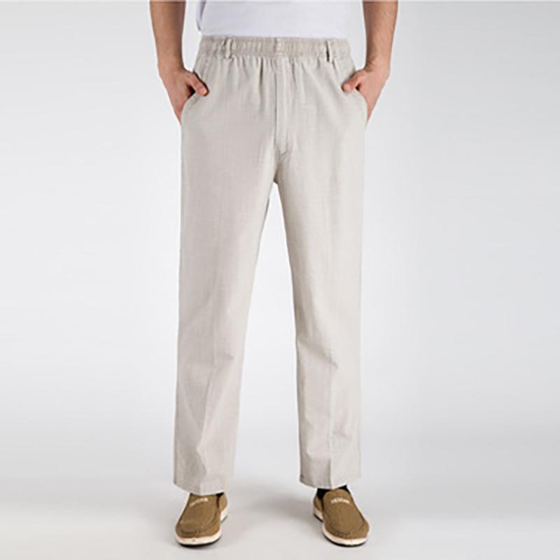 Herren Business Casual Lockere Hose Männlich Einfarbige Taschen Leinenhose Atmungsaktiv Mode Weich Bequem Hose Große Größen