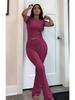 Women's Casual Workout Two-piece Set - Round Neck T-shirt & Low-waisted Flared Pants
