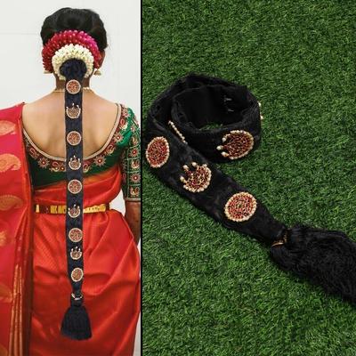 VAMA FASHIONS Traditionelle Pula Poola Jada Billalu Haarzopfschmuck Beera Bharatanatyam Kuchipudi Klassische Tanzschmuckstücke für Damen & Mädchen