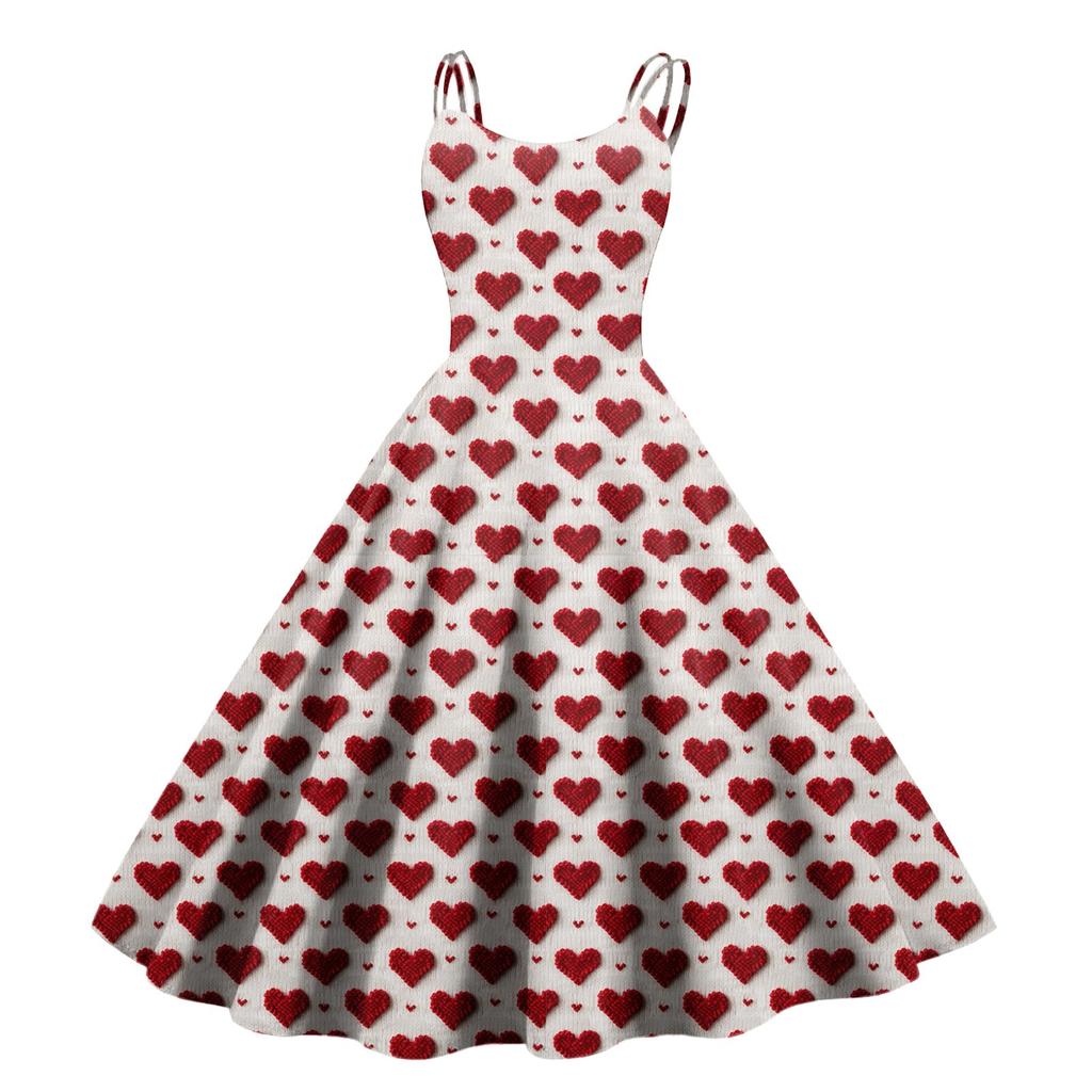 Women's Valentine's Day Love Heart Print Sexy Off Shoulder Vintage Dress