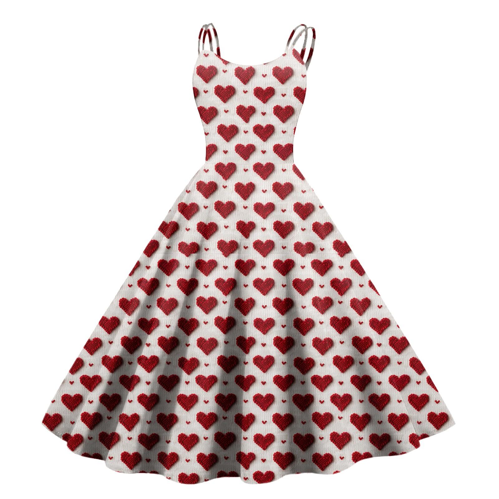 

Женское сексуальное винтажное платье с открытыми плечами и принтом в виде сердечек ко Дню святого Валентина L